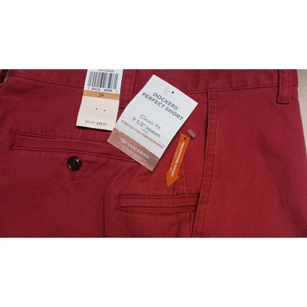 Dockers Men's Perfect Classic Fit Shorts Bank Red Size 29 New